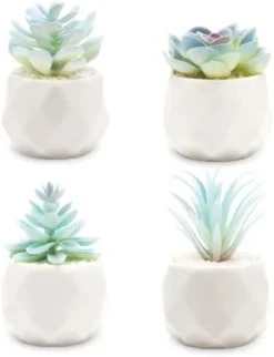 VIVERIE Rose Pink Faux Succulents In White Ceramic Pot Set Of 4 - Plant Gifts, Cute Aesthetic Pink Room, Home Decor Accents, Centerpieces, Bathroom Decor, Mum Gifts, Cactus Decor, Succulents Wedding -Nearly Natural Store 313EIZYQoaL. AC