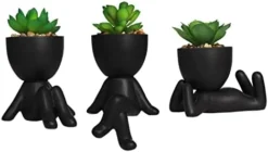 Zerzsy 3 PCS Cute Artificial Succulent Plants With Creative Human Shaped Pots, Mini Potted Succulents Decor For Home Decor (Matte Black) -Nearly Natural Store 3187EYr3ZL. AC