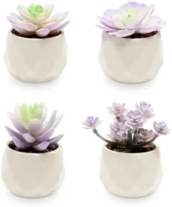 VIVERIE Rose Pink Faux Succulents In White Ceramic Pot Set Of 4 - Plant Gifts, Cute Aesthetic Pink Room, Home Decor Accents, Centerpieces, Bathroom Decor, Mum Gifts, Cactus Decor, Succulents Wedding -Nearly Natural Store 31GneXZETL. AC