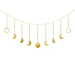 Mkono Moon Phase Wall Hanging Boho Aesthetic Room Decor Metal Moons Garland Hanging Art Bohemian Home Decoration For Girls Room Nursery Bedroom Livingroom Dorm, Ideal Gift, Gold, 50"
