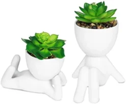 Zerzsy 3 PCS Cute Artificial Succulent Plants With Creative Human Shaped Pots, Mini Potted Succulents Decor For Home Decor (Matte Black) -Nearly Natural Store 31WzMc13ASL. AC