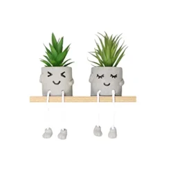 Sets Of 2 Artificial Potted Plant Small Fake Succulent Faux Plant Cute Hanging Leg Cement Potted Succulents Decor For Gift, Office Decoration, Home Décor (2 Smiley)