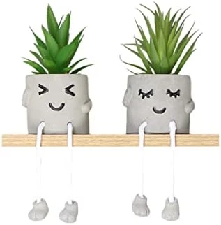 Sets Of 2 Artificial Potted Plant Small Fake Succulent Faux Plant Cute Hanging Leg Cement Potted Succulents Decor For Gift, Office Decoration, Home Décor (2 Smiley) 5 Sets Of 2 Artificial Potted Plant Small Fake Succulent Faux Plant Cute Hanging Leg Cement Potted Succulents Decor For Gift, Office Decoration, Home Décor (2 Smiley) - Image 5