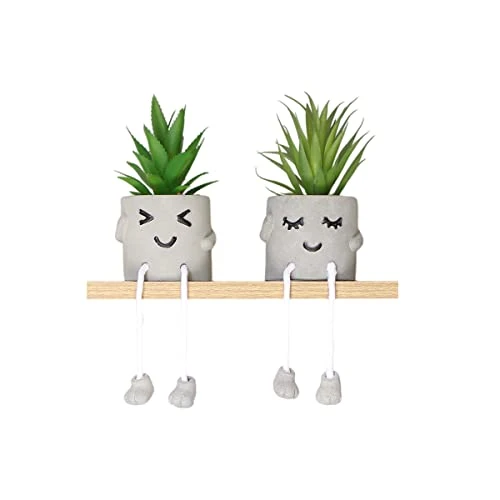 Sets Of 2 Artificial Potted Plant Small Fake Succulent Faux Plant Cute Hanging Leg Cement Potted Succulents Decor For Gift, Office Decoration, Home Décor (2 Smiley) 1 Sets Of 2 Artificial Potted Plant Small Fake Succulent Faux Plant Cute Hanging Leg Cement Potted Succulents Decor For Gift, Office Decoration, Home Décor (2 Smiley)