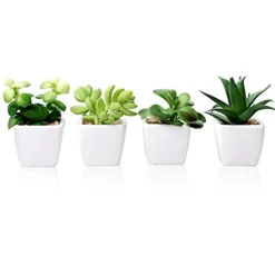 Artificial Succulent Plants Fake Succulent Plants Artificial Faux Succulents 4pcs Mini Potted Succulents For Home Office Room Decoration (Green)