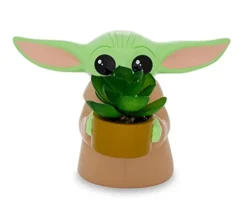 Silver Buffalo Star Wars: The Mandalorian Baby Yoda The Child Grogu 4-Inch Ceramic Mini Planter With Artificial Succulent
