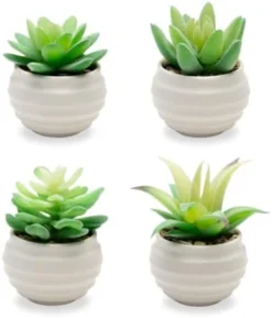 VIVERIE Rose Pink Faux Succulents In White Ceramic Pot Set Of 4 - Plant Gifts, Cute Aesthetic Pink Room, Home Decor Accents, Centerpieces, Bathroom Decor, Mum Gifts, Cactus Decor, Succulents Wedding -Nearly Natural Store 31tUQ9UHWZL. AC
