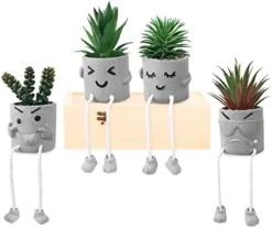 SEMSOIIO 2 Pcs Fake Plants In Cement Pot With Hanging Legs, Creative Artificial Faux Succulent For Home/Office Decor (Tongue & Smoking) -Nearly Natural Store 4100Br FWNL. AC