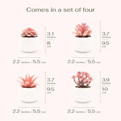 VIVERIE Rose Pink Faux Succulents In White Ceramic Pot Set Of 4 - Plant Gifts, Cute Aesthetic Pink Room, Home Decor Accents, Centerpieces, Bathroom Decor, Mum Gifts, Cactus Decor, Succulents Wedding -Nearly Natural Store 410w51wSxfL