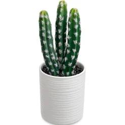 SEEKO Fake Cactus For Home Décor 11" - Artificial Faux Cactus For Southwest, Office, Desk, Shelf - Indoor Fake Plants - White Décor Accents - Modern Farmhouse Decor 