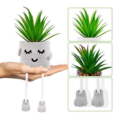 Creative Succulent Plants Potted, Mini Artificial Decorative Potted Plants With Grey Pots - Set Of 3 2 Creative Succulent Plants Potted, Mini Artificial Decorative Potted Plants With Grey Pots - Set Of 3 - Image 2