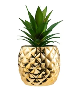 Golden Pineapple Ananas Potted Artificial Succulents Faux Plants Home Office Tabletop Decoration (Gold)