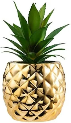 Golden Pineapple Ananas Potted Artificial Succulents Faux Plants Home Office Tabletop Decoration (Gold) -Nearly Natural Store 414vljQGM2S. AC