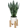 Briful 14'' Fake Snake Plant Home Decor Real Touch Faux Sansevieria Plant In White Ceramic Pot With Wooden Stand Artificial Snake Plant With Wide Leaves For Kitchen Living Room Bathroom Decorations
