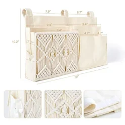 Mkono Bedside Caddy Hanging Organizer Bunk Bed Storage Bag Boho Remote Magazine Books Holder With Macrame Woven 7 Pockets Bedside Storage For Loft Bed College Dorm Bedroom Baby Bed Rails, Ivory -Nearly Natural Store 415giXM4mNL