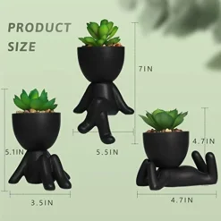 Zerzsy 3 PCS Cute Artificial Succulent Plants With Creative Human Shaped Pots, Mini Potted Succulents Decor For Home Decor (Matte Black) -Nearly Natural Store 415tbnvOxFL