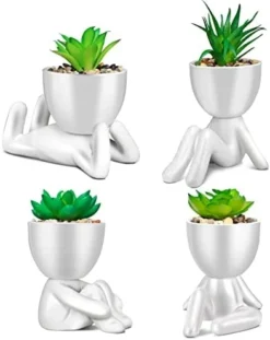 SEMSOIIO 2 Pcs Fake Plants In Cement Pot With Hanging Legs, Creative Artificial Faux Succulent For Home/Office Decor (Tongue & Smoking) -Nearly Natural Store 4173kL2P64L. AC