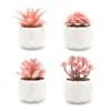 VIVERIE Rose Pink Faux Succulents In White Ceramic Pot Set Of 4 - Plant Gifts, Cute Aesthetic Pink Room, Home Decor Accents, Centerpieces, Bathroom Decor, Mum Gifts, Cactus Decor, Succulents Wedding