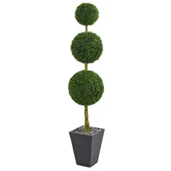 Nearly Natural 5613 Boxwood Triple Ball Topiary In Slate Planter, 6', Green