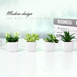 Artificial Succulent Plants Fake Succulent Plants Artificial Faux Succulents 4pcs Mini Potted Succulents For Home Office Room Decoration (Green) -Nearly Natural Store 41BhqJTM8ES