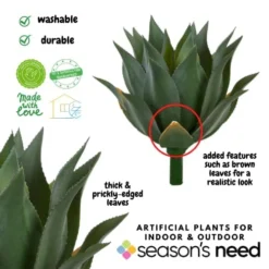 Season's Need 20" Agave Artificial Succulent Large Plants For Indoor Outdoor, Fake Tropical Farmhouse Aesthetic Décor, Patio Porch Decorative Silk Plant, Unpotted Green Spiked Agave (Pack Of 1) -Nearly Natural Store 41CO4pOxUVL