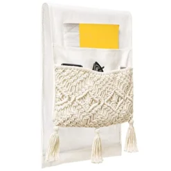 Mkono Macrame Sofa Armrest Organizer Remote Control Holder Couch Bedside Armchair Caddy Storage Basket Bag For TV Remote Control, Magazine, Books, Cell Phone, IPad, Boho Home Dorm Decor, Ivory -Nearly Natural Store 41D21beWyeL