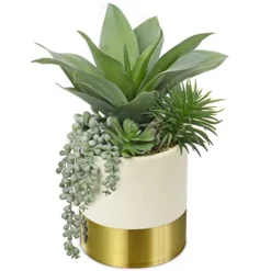 Large Artificial Succulents Plants Faux Succulents 12" Fake Succulent Plants In Gold Ceramic Pot Succulent Plant For Desk Modern Home Living Room Office Table Shelf Decor