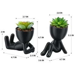 WOODWORD Fake Succulent, Mini Succulents Plants Artificial In Black Modern Human Shaped Ceramic Pots Cute Desk Decor For Office Decor For Women, Bathroom 2PCS -Nearly Natural Store 41HV8h8JSyL