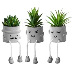 Zerzsy 3pcs Creative Artificial Succulents With Gray Flower Pots, Mini Potted Succulents For Home Decor And Gift Choice.