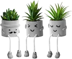 Zerzsy 3pcs Creative Artificial Succulents With Gray Flower Pots, Mini Potted Succulents For Home Decor And Gift Choice. -Nearly Natural Store 41JFAcP43bL. AC