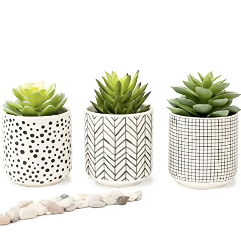 Kurrajong Farmhouse Artificial Succulents In Pots | Set Of 3 Black And White Ceramic Pots With Green Succulents Artificial | Faux Plants Indoor Fake Plants In Pots 4.75" High 1 Kurrajong Farmhouse Artificial Succulents In Pots | Set Of 3 Black And White Ceramic Pots With Green Succulents Artificial | Faux Plants Indoor Fake Plants In Pots 4.75" High