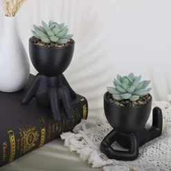 Galiejar Fake Succulents,Mini Succulents Plants Artificial With Ceramic Pots,Cute Home Decor Bathroom Decor Desk Decor Bedroom Decor Office Decor For Women (2Pack, Black) -Nearly Natural Store 41KXHRLlsKL