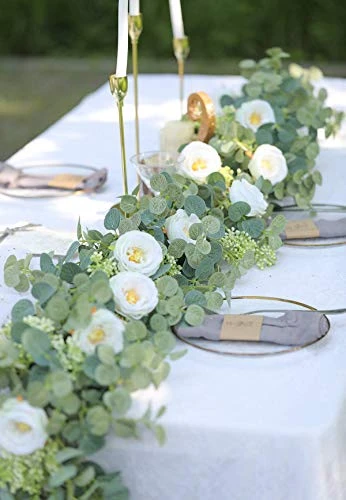 PARTY JOY 6.56ft Eucalyptus Garland With Flowers-8 White Roses, Artificial Fake Flowers Greenery Garland Floral Vines For Decoration Party Wedding Table Indoor Outdoor Backdrop Wall Decor(White) 3 PARTY JOY 6.56ft Eucalyptus Garland With Flowers-8 White Roses, Artificial Fake Flowers Greenery Garland Floral Vines For Decoration Party Wedding Table Indoor Outdoor Backdrop Wall Decor(White) - Image 3
