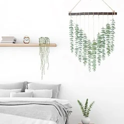 Artificial Eucalyptus Greenery Hanging Wall Decor Fake Eucalyptus Vines Wall Hanging Plants With Wooden Stick Farmhouse Rustic Boho Wall Decor For Bedroom, Living Room, Entryway And Bathroom Decor -Nearly Natural Store 41MGT6K7NOL