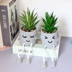 Sets Of 2 Artificial Potted Plant Small Fake Succulent Faux Plant Cute Hanging Leg Cement Potted Succulents Decor For Gift, Office Decoration, Home Décor (2 Smiley) 9 Sets Of 2 Artificial Potted Plant Small Fake Succulent Faux Plant Cute Hanging Leg Cement Potted Succulents Decor For Gift, Office Decoration, Home Décor (2 Smiley) -Nearly Natural Store 41N5Y3YTrtL