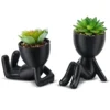 WOODWORD Fake Succulent, Mini Succulents Plants Artificial In Black Modern Human Shaped Ceramic Pots Cute Desk Decor For Office Decor For Women, Bathroom 2PCS