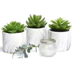 Kurrajong Farmhouse Artificial Succulent Plants In Pots | Mini Fake Plant For Shelves | Artificial Plants For Home Decor Indoor | Succulent Plants Artificial | Mini Plant Decor | Small Faux Plants