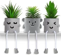 Artificial Potted Plant Faux Succulent Plant Cubicle Decor Cute Fake Desktop Plant Hanging Leg Cement Potted Decor For Bookshelf Bedroom Living Room Office Decor (Simple Style,2 Pcs) -Nearly Natural Store 41OKNjB08nL. AC