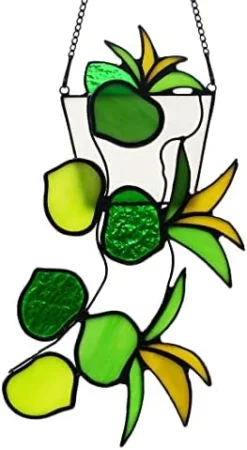 BOXCASA Green Plants Artificial Decor,Handcrafted Green Fake Plant Stained Glass Window Hanging,Faux Plant Suncatchers Decoration Gifts For Plant Lovers,Plant Gift For Mother Nana Grandma Aunt -Nearly Natural Store 41QScWofkYL. AC