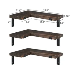 Mkono Corner Floating Shelves Wall Shelf Set Of 3, Shelves For Wall Storage, Rustic Wood Wall Mounted Display Shelves For Bathroom Bedroom Kitchen Garage, Brown -Nearly Natural Store 41ROlIml53S