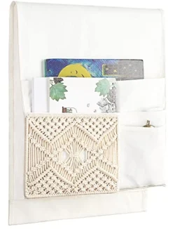 Mkono Couch Bedside Caddy Boho Remote Control Holder Macrame Armrest Storage Sofa Organizer With 4 Pockets For Magazine, Books, Tablet, Sunglasses, Cell Phone, IPad, Home Dorm Room Decor, Ivory -Nearly Natural Store 41ReQUNes7L