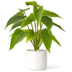 Mkono Fake Plants In Ceramic Pot, 11" Potted Artificial Plants For Home Decor Indoor Faux Green Leaf Plant With Modern White Planter For Desk Shelf Office Room Decoration (Pothos)