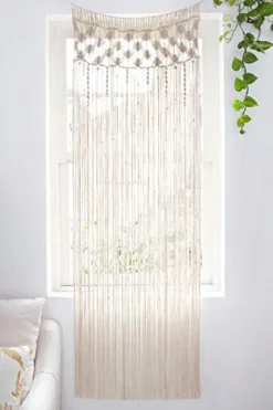 Mkono Macrame Curtain Wall Hanging, Doorway Window Curtains Decor Handwoven Wedding Backdrop Arch, Closet Room Divider Boho Wall Decor, 29" W X 80" L