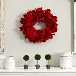 Nearly Natural Amaryllis Wreath, 22", Red -Nearly Natural Store 41VAvFyc0mL