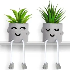 Artificial Potted Plant Faux Succulent Plant Cubicle Decor Cute Fake Desktop Plant Hanging Leg Cement Potted Decor For Bookshelf Bedroom Living Room Office Decor (Simple Style,2 Pcs) -Nearly Natural Store 41W07I0GFBL. AC