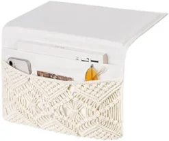 Mkono Macrame Bedside Caddy Storage Organizer Boho Remote Control Tablet Magazine Holder With 4 Pockets Non-slip Countertop Bedside Caddy For Home Bedroom Living Room College Dorm Bed, Ivory -Nearly Natural Store 41XwIUQZo L. AC