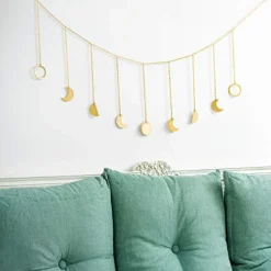 Mkono Moon Phase Wall Hanging Boho Aesthetic Room Decor Metal Moons Garland Hanging Art Bohemian Home Decoration For Girls Room Nursery Bedroom Livingroom Dorm, Ideal Gift, Gold, 50" -Nearly Natural Store 41YNNgUpIDL