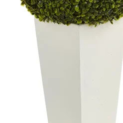 Nearly Natural 6404 Artificial Plant (Indoor/Outdoor) 28â€ Boxwood Topiary Ball In White Tower Planter, Green,15"Dx15"Wx28"H -Nearly Natural Store 41YURSinTML