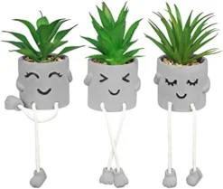 SEMSOIIO 2 Pcs Fake Plants In Cement Pot With Hanging Legs, Creative Artificial Faux Succulent For Home/Office Decor (Tongue & Smoking) -Nearly Natural Store 41ZSKFXv7hL. AC