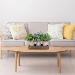 Set Of 3 Mini Potted Plants Arrangement Faux Boxwood Eucalyptus Rosemary Plants In Rustic Galvanized Metal Pots With Rectangle Wood Box For Farmhouse Table Centerpiece Mantel Kitchen Greenery Decor -Nearly Natural Store 41aeocKFnxL